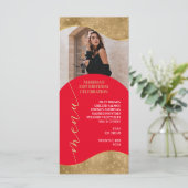 Elegante rode en gouden menukaart met foto (Staand voorkant)