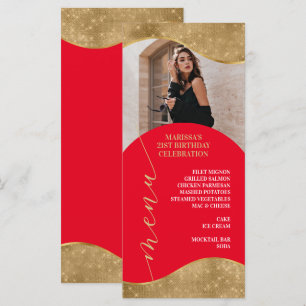 Elegante rode en gouden menukaart met foto