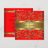 Elegante rode en gouden Quinceanera-uitnodigingen Kaart (Voorkant / Achterkant)