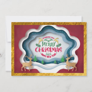 Elegante rode en gouden rendier Kerstvakantie Feestdagenkaart