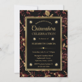 Elegante rode en gouden roos bloemige Quinceanera Kaart