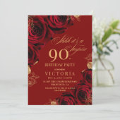 Elegante Rode en Gouden Rozen Bloemen 90ste Verjaa Kaart (Staand voorkant)