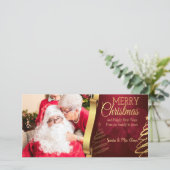 Elegante rode en gouden vrolijke kerstfotokaart feestdagenkaart (Staand voorkant)