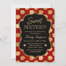 Elegante Rode en Gouden Winter Poinsettia Sweet 16 Kaart