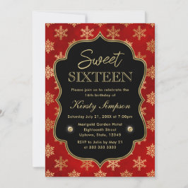 Elegante rode en gouden wintersneeuwvlokken Sweet Kaart