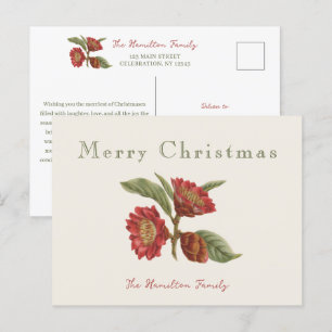 Elegante rode en groene bloemenkerst feestdagenkaart