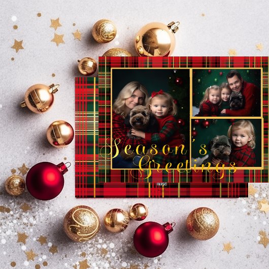 Elegante rode en groene geruite foto kerst feestdagenkaart