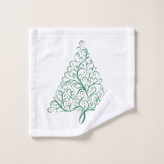 Elegante rode en groene kalligrafie kerstboom bad handdoek (Wasdoekje)