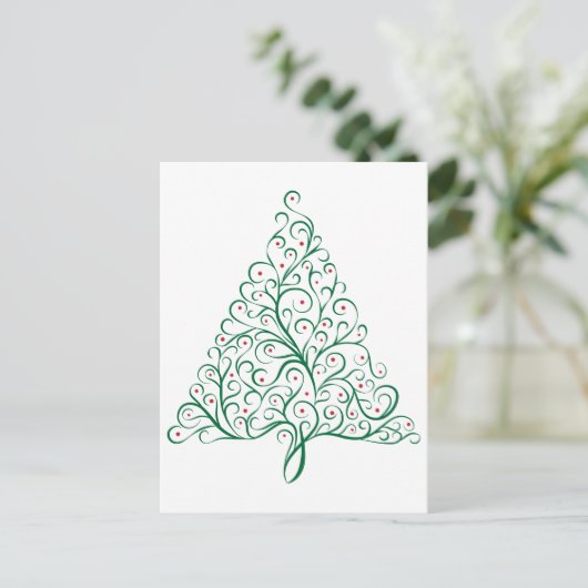 Elegante rode en groene kalligrafie kerstboom briefkaart (Staand voorkant)