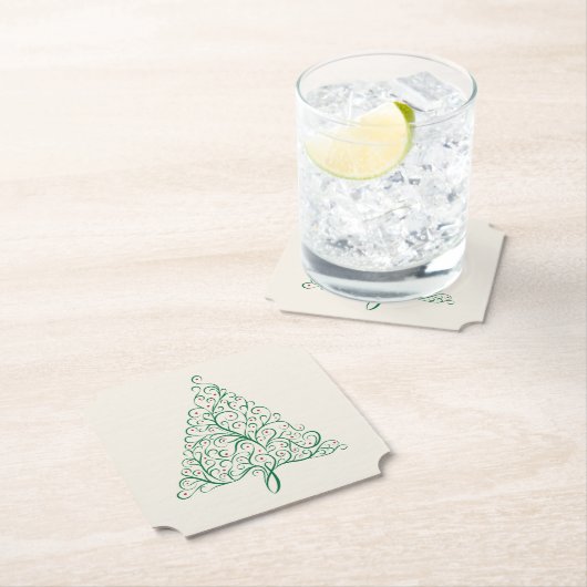 Elegante rode en groene kalligrafie kerstboom kartonnen onderzetters (Insitu)