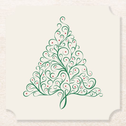 Elegante rode en groene kalligrafie kerstboom kartonnen onderzetters (Voorkant)