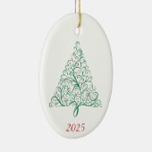 Elegante rode en groene kalligrafie kerstboom keramisch ornament (Rechts)