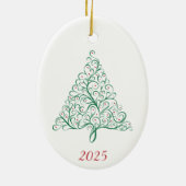 Elegante rode en groene kalligrafie kerstboom keramisch ornament (Achterkant)