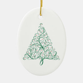 Elegante rode en groene kalligrafie kerstboom keramisch ornament
