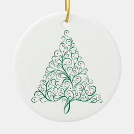 Elegante rode en groene kalligrafie kerstboom keramisch ornament