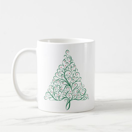 Elegante rode en groene kalligrafie kerstboom koffiemok (Links)