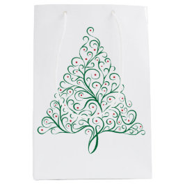 Elegante rode en groene kalligrafie kerstboom medium cadeauzakje