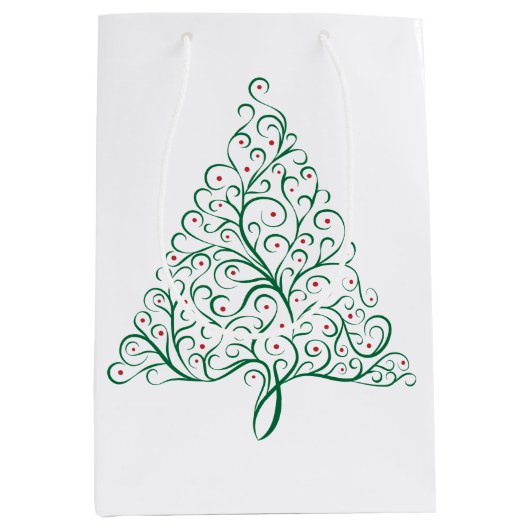 Elegante rode en groene kalligrafie kerstboom medium cadeauzakje (Voorkant)