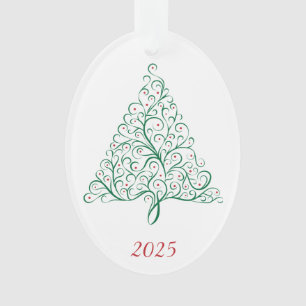 Elegante rode en groene kalligrafie kerstboom ornament
