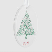 Elegante rode en groene kalligrafie kerstboom ornament (voorkant)
