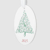 Elegante rode en groene kalligrafie kerstboom ornament (voorkant)
