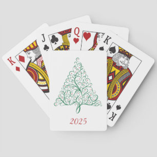 Elegante rode en groene kalligrafie kerstboom pokerkaarten