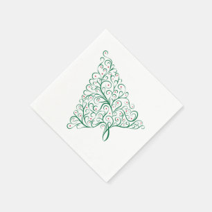 Elegante rode en groene kalligrafie kerstboom servet