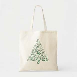 Elegante rode en groene kalligrafie kerstboom tote bag