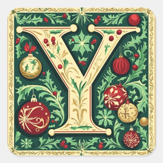 Elegante rode en groene letter Y met gouden trim Vierkante Sticker (Voorkant)