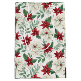 Elegante rode en groene Poinsettia Holiday Gift Ba Medium Cadeauzakje