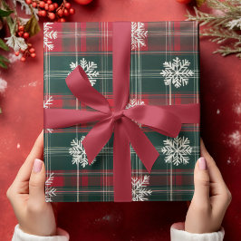 Elegante  rode en groene sneeuwvlokken cadeaupapier