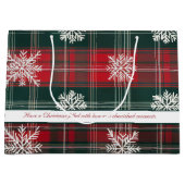 Elegante rode en groene sneeuwvlokken plaid patron groot cadeauzakje (Voorkant)