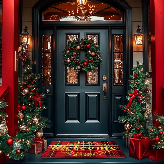 Elegante rode en groene Tartan Plaid Kerstmis Deurmat