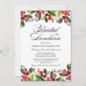 Elegante rode en groene vakantie bruids lunch kaart (Voorkant)