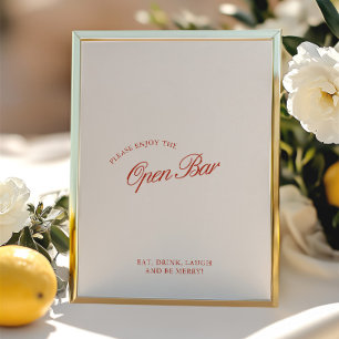 Elegante rode en ivoren open bar trouwbord