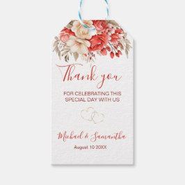 Elegante Rode en Ivoren Rozen Bruiloft Cadeaulabel