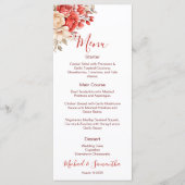 Elegante Rode en Ivoren Rozen Bruiloft Menu (Voorkant)
