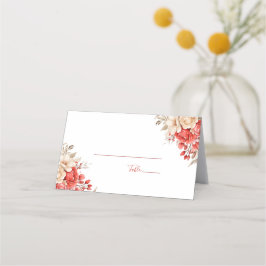 Elegante Rode en Ivoren Rozen Bruiloft Plaatskaartje