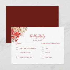 Elegante Rode en Ivoren Rozen Bruiloft RSVP Kaartje