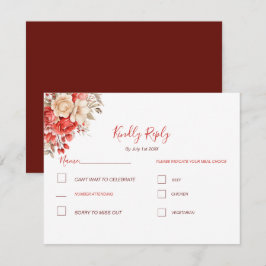 Elegante Rode en Ivoren Rozen Bruiloft RSVP Kaartje