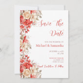 Elegante Rode en Ivoren Rozen Bruiloft Save The Date (Voorkant)