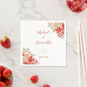 Elegante Rode en Ivoren Rozen Bruiloft Servet
