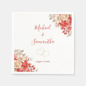 Elegante Rode en Ivoren Rozen Bruiloft Servet (Voorkant)