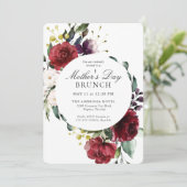 Elegante rode en paarse bloemstuk Moederdag Brunch Kaart (Staand voorkant)