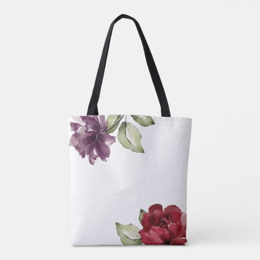 Elegante rode en Paarse Waterverf Bloemen met Naam Tote Bag (Achterkant)