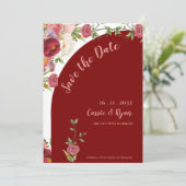 Elegante rode en perzik bloemenboog Bewaar de datu (Staand voorkant)