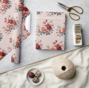 Elegante rode en perzik blos cadeaupapier
