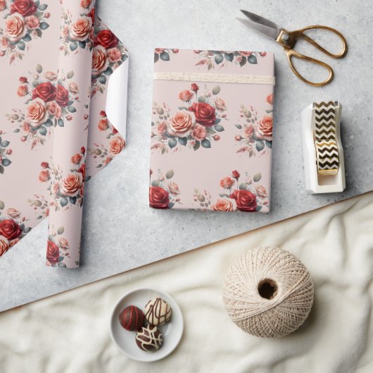 Elegante rode en perzik blos cadeaupapier (Crafts)