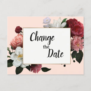 Elegante Rode en Roze Bloemen Wijzigen de Datum Briefkaart