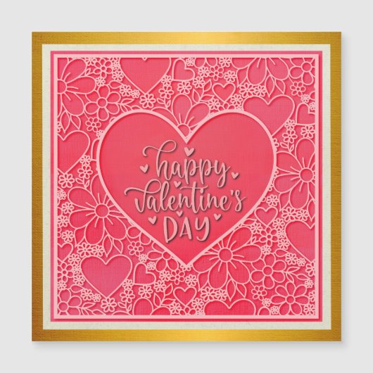 Elegante rode en roze bloemharten Valentijnsdag (Voorkant)